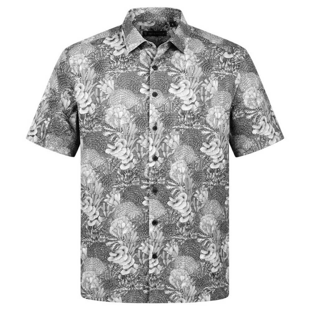 Tori Richard Mens Black White Coral Print Cotton Lawn Hawaiian Shirt Large - CJ
